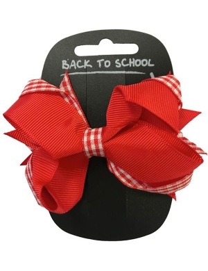 Gingham Bow Hair Clip - Red